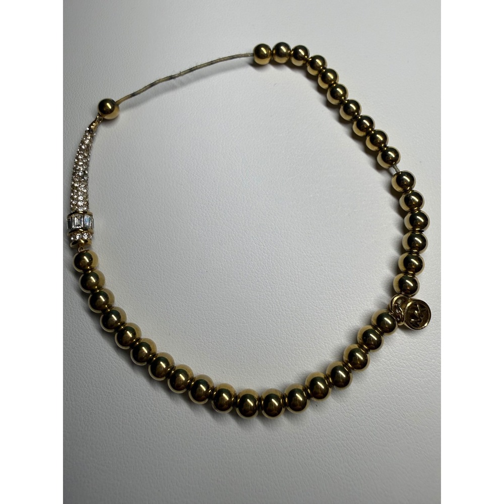 Michael Kors Gold Tone Beaded Crystal Slider Bracelet Rhinestone MK Logo CRAFT